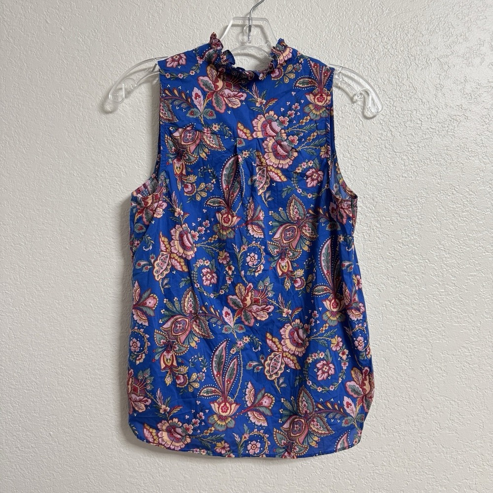 J Crew Liberty Print Top Womens 0 Blue‎ Floral Sleeveless Ruffle Neck - Picture 5 of 10